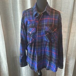 Blue Plaid Acrylic Windbreaker Button Up